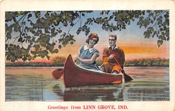 Linn Grove Indiana Greetings Canoeing Vintage Postcard AA87248