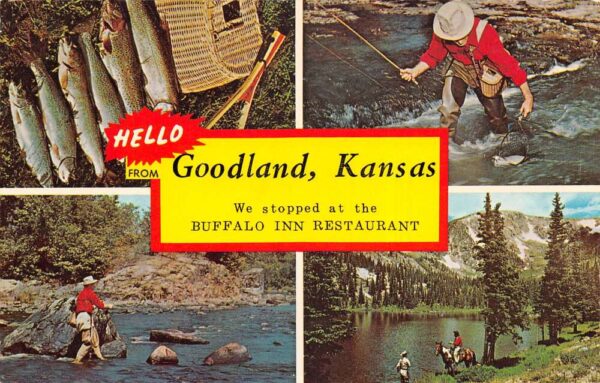 Goodland Kansas Buffalo Inn Restaurant Fishing Scenes Vintage Postcard AA87314