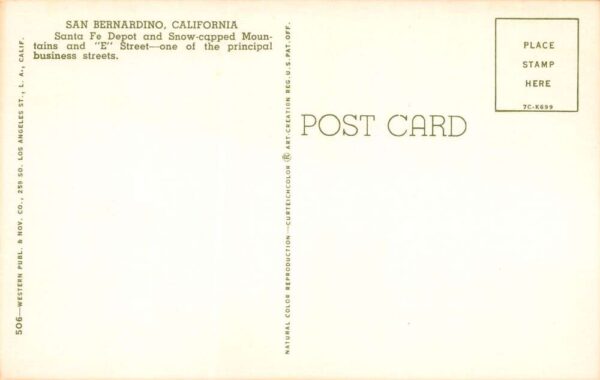 San Bernardino California Greetings From, Santa Fe Depot & E St., PC U20465 - Image 2