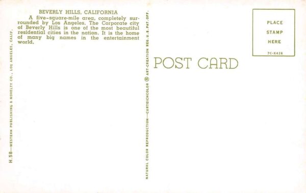 Beverly Hills California Greetings From Beverly Hills, Chrome, Postcard U20470 - Image 2
