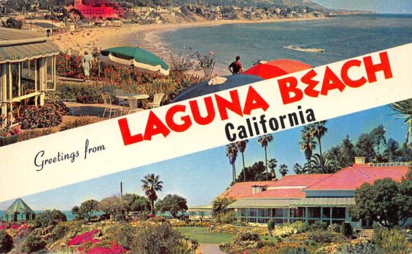 Laguna Beach California Greetings From, Heisler Park, Victor Hugo Inn, PC U20473