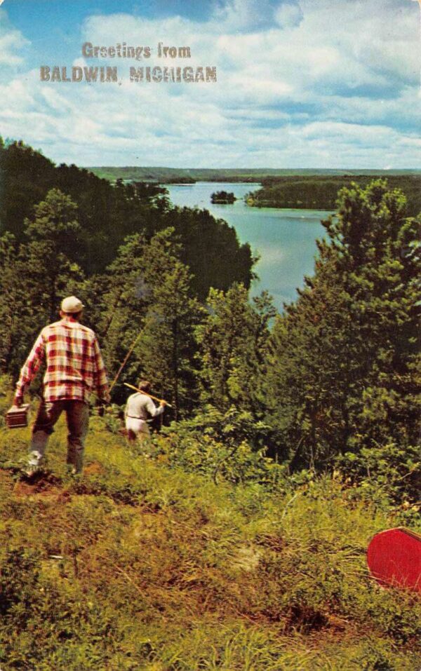 Baldwin Michigan Greetings From Baldwin, Chrome, Vintage Postcard U20497