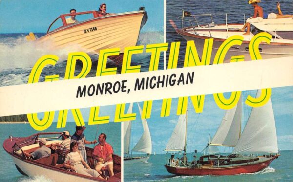 Monroe Michigan Greetings From Monroe, Multi-View Chrome, Vintage PC U20502