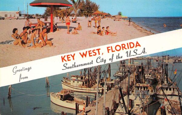 Key West Florida Greetings From Key West, Chrome, Vintage Postcard U20518
