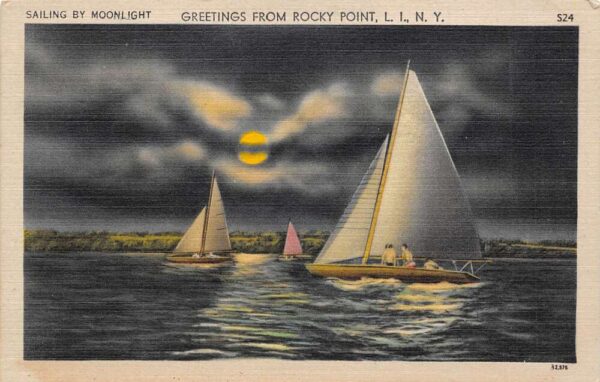 Long Island New York Sailing By Moonlight, Greetings From Rocky Point, PC U20530