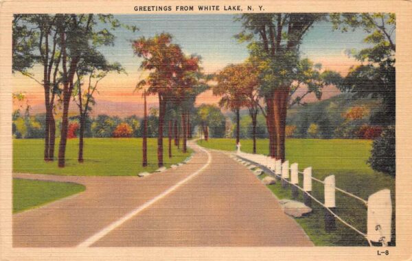 White Lake New York Greetings From White Lake, Color Linen, Vintage PC U20539