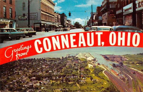 Conneaut Ohio Greetings From Conneaut, Chrome, Vintage Postcard U20583