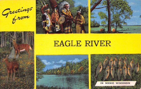 Eagle River Wisconsin Greetings From Eagle River, Multi-View Linen, PC U20599