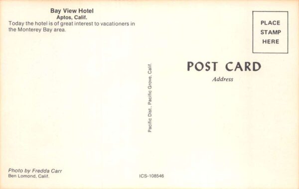 Aptos California Bay View Hotel Vintage Postcard AA87495 - Image 2