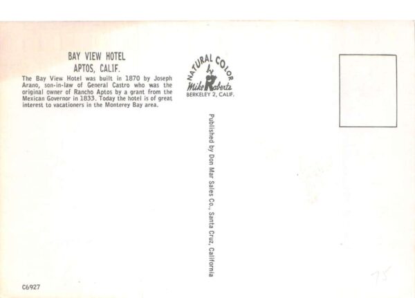 Aptos California Bay View Hotel and Parking Lot Vintage Postcard AA87496 - Image 2