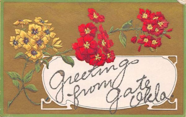 Gate Oklahoma Greetings Flowers Glitter Postcard AA87512