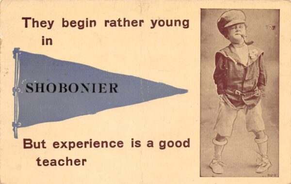 Shobonier Illinois Greetings Boy Smoking Tobacco Pipe Vintage Postcard AA87526