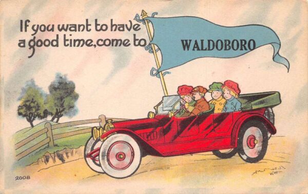 Waldoboro Maine Greetings Driving Car Vintage Postcard AA87527