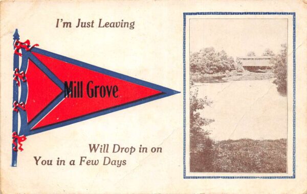 Mill Grove New York Greetings Pennant Flag Scenic View Postcard AA87531