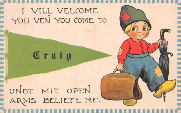 Craig Missouri Greetings Pennant Flag Dutch Boy Postcard AA87533