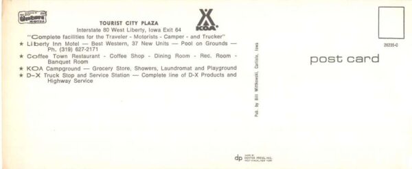 West Liberty Iowa Tourist City Plaza KOA Camp Liberty Inn Motel Wide PC AA101088 - Image 2