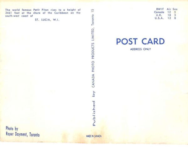 St Lucia West Indies Petit Piton Mountain Scenic View Vintage Postcard AA101103 - Image 2