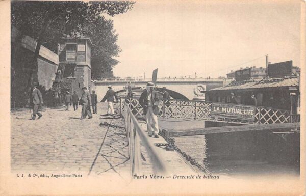 Paris France People leaving Boat in Canal Vintage Postcard AA101116