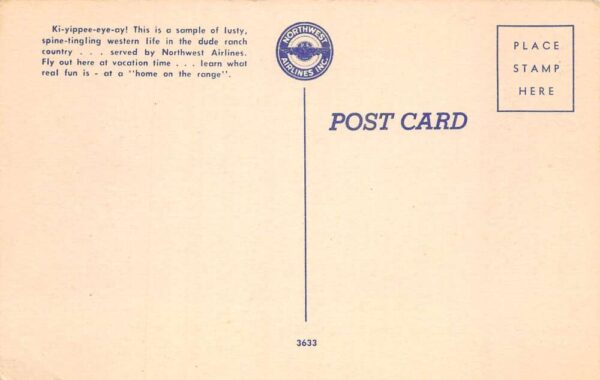Northwest Airlines Ad Dude Ranch Cowboys Horses Western Postcard AA101233 - Image 2