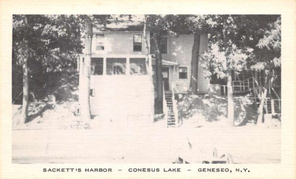 Geneseo New York Conesus Lake Sacketts Harbor House and Trees Postcard AA101237