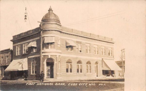 Cuba City Wisconsin First National Bank Real Photo Vintage Postcard AA101276