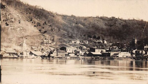 Fountain City Wisconsin View from River Real Photo Vintage Postcard AA101281