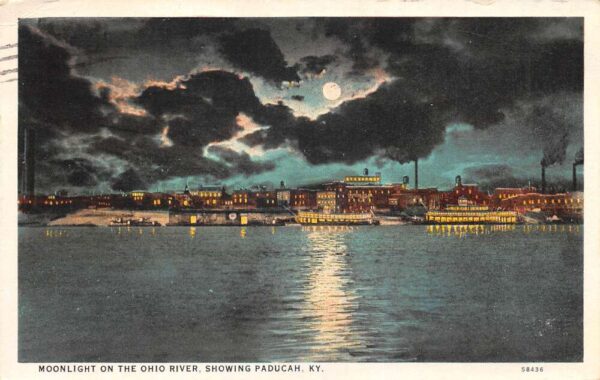 Paducah Kentucky Moonlight on Ohio River Vintage Postcard AA101454