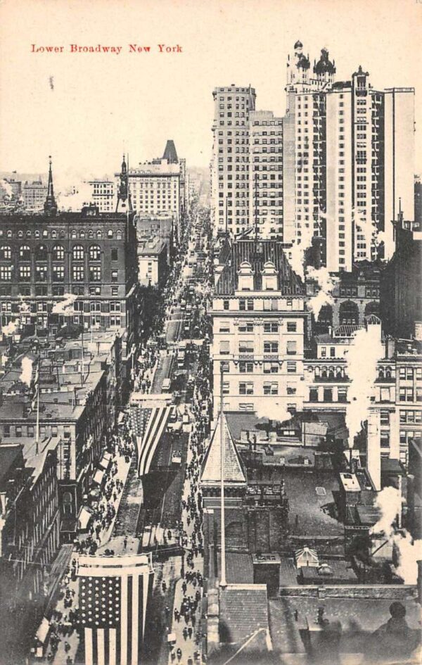 New York City Lower Broadway Birds Eye View Vintage Postcard AA101460