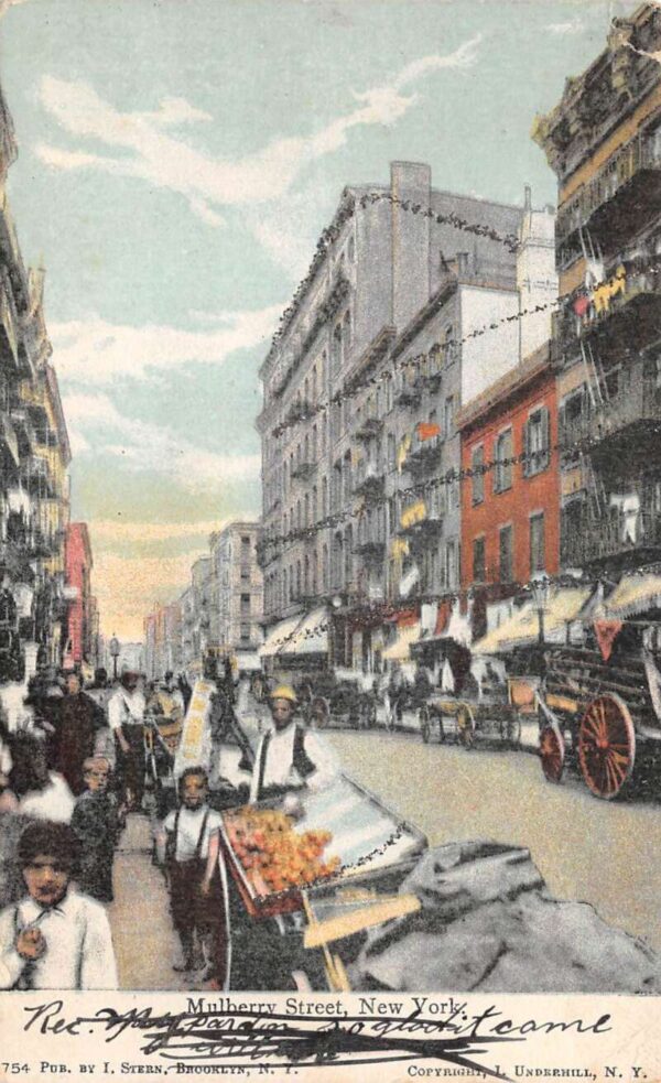 New York City Mulberry Street Glitter Vintage Postcard AA101463