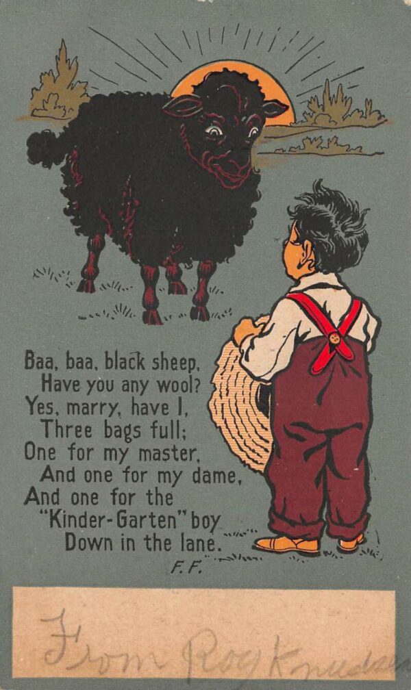 Black Sheep Nursery Rhyme Farm Boy Kinder Garten Vintage Postcard AA101469