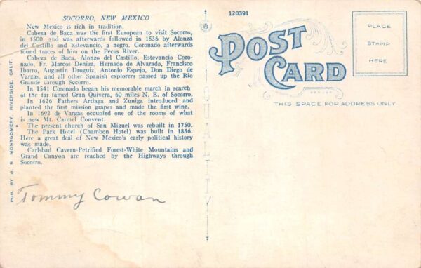 Socorro New Mexico Park Hotel Cambon Hotel Vintage Postcard AA101472 - Image 2