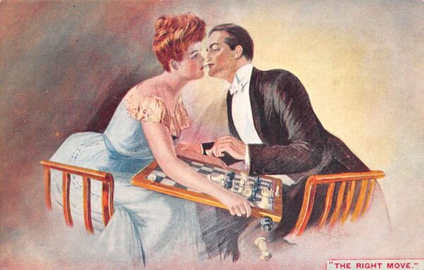 Romance Greetings Chess "The Right Move" Tuck Oilette Puck Postcard AA101480
