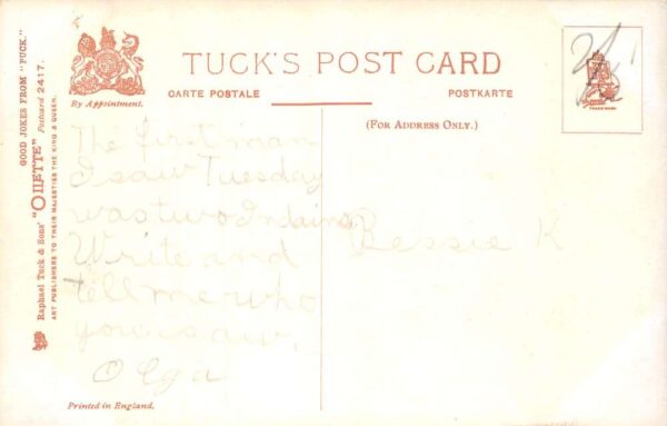 Romance Greetings Chess "The Right Move" Tuck Oilette Puck Postcard AA101480 - Image 2