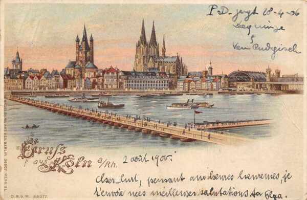 Koln Germany Gruss aus Birds Eye View Vintage Postcard AA101486