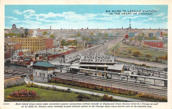 Chicago Illinois Englewood Union Station, Rock Island Lines, Vintage PC U23157