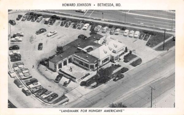 Bethesda Maryland Howard Johnsons, B/W Chrome, Vintage Postcard U23170