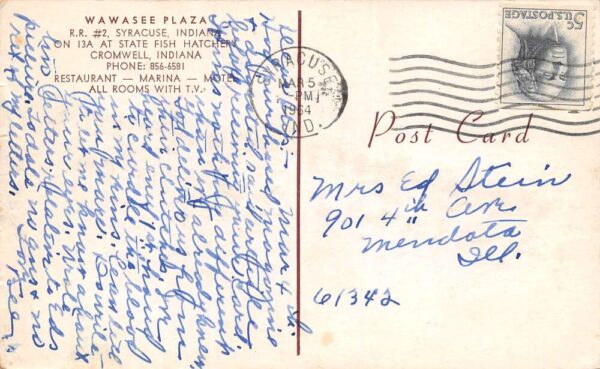 Cromwell Indiana Wawasee Plaza Restaurant & Motel, Vintage Postcard U23197 - Image 2