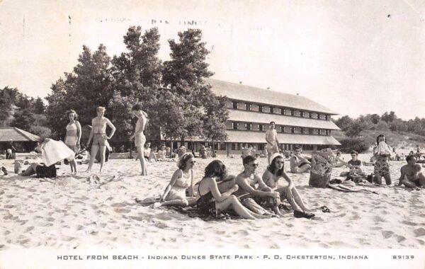 Chesterton Indiana Hotel From Beach, Indiana Dunes State Park, Postcard U23198