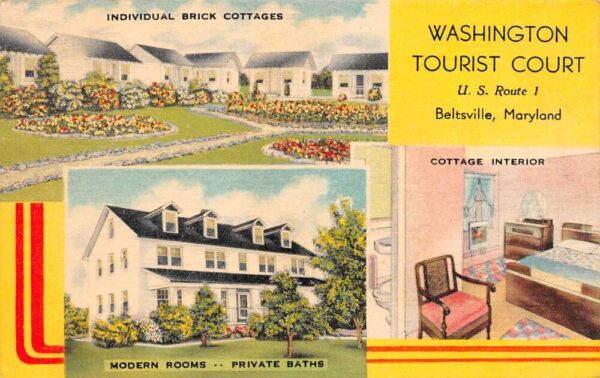 Beltsville Maryland Washington Tourist Court, Multi-View Linen, Postcard U23212