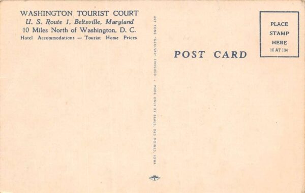 Beltsville Maryland Washington Tourist Court, Multi-View Linen, Postcard U23212 - Image 2