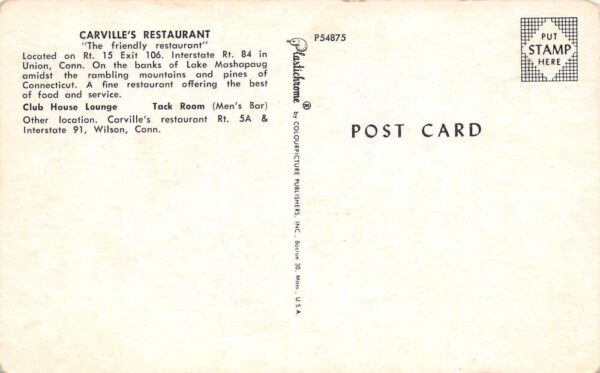 Wilson Connecticut Carville's Restaurant, Photochrome, Vintage Postcard U23230 - Image 2