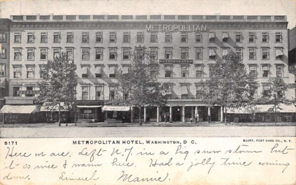 Washington D.C. Metropolitan Hotel, Undivided Back, Vintage Postcard U23245