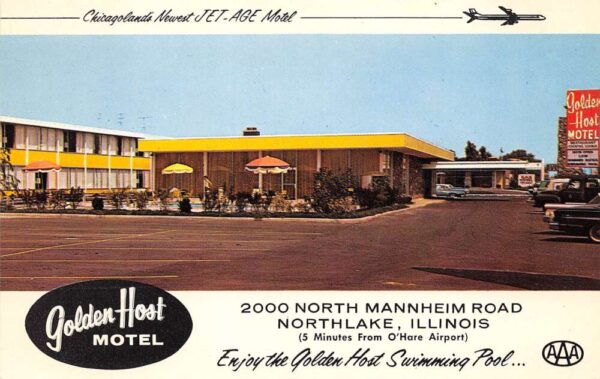 Northlake Illinois Golden Host Motel, Photochrome, Vintage Postcard U23247