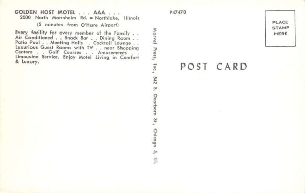 Northlake Illinois Golden Host Motel, Photochrome, Vintage Postcard U23247 - Image 2