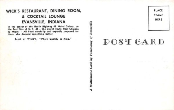 Evansville Indiana Wick's Restaurant, Dining Room & Cocktail Lounge, PCU23249 - Image 2