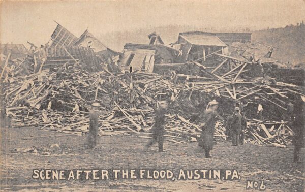 Austin Pennsylvania Scene After The Flood, B/W Lithograph, Vintage PC U23280