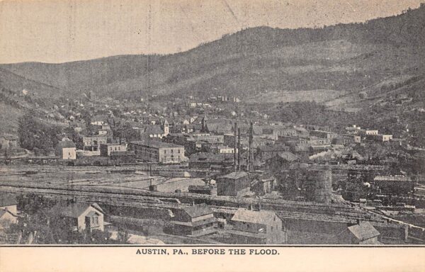 Austin Pennsylvania Before The Flood, B/W Lithograph, Vintage Postcard U23282