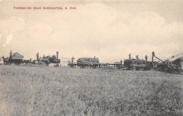 Carrington North Dakota Threshing Crop Fields, B/W Lithograph, Vintage PC U23292