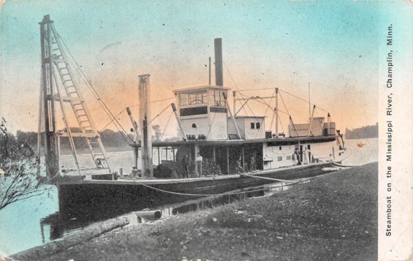 Champlin Minnesota Steamboat On The Mississippi River, Vintage Postcard U23300