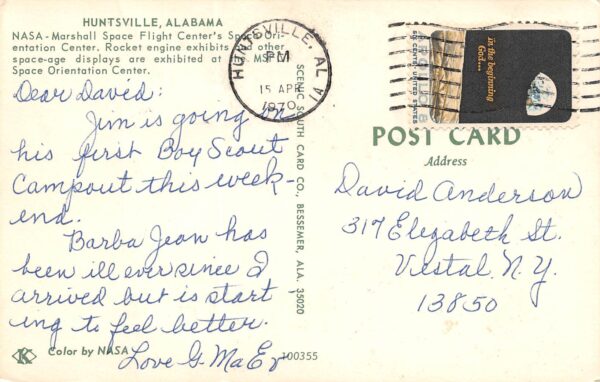 Huntsville Alabama NASA, Marshall Space Flight Center, Vintage Postcard U23312 - Image 2